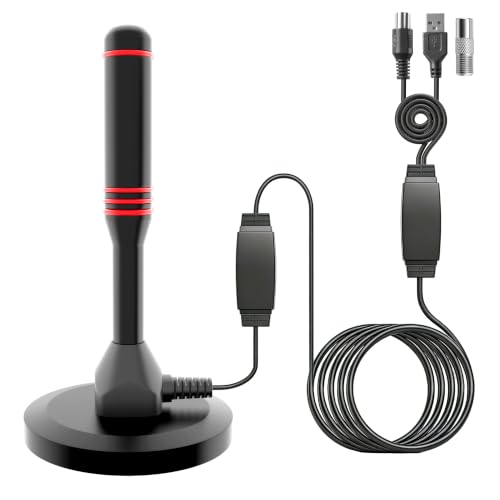 DVB-T/DVB-T2 Antenne mit Verstärker - HDTV Zimmerantenne für Fernseher, Großer Reichweite und 360° Empfang, Mit Magnetfuß - 5 Meter Kabel, Unterstützt 4K HD-Kanäle & Alle TV-Geräte