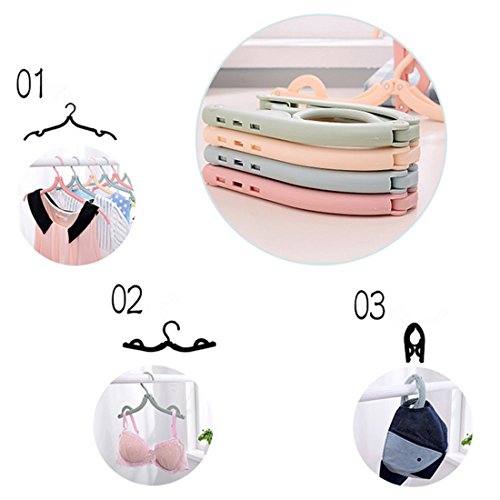 YianBestja 4 Stück Verstellbar und Faltbar Kleiderbügel mit Wäscheklammern, Reisebügel für Socken Unterwäsche Hose usw. (4X Beige Kleiderbügel)