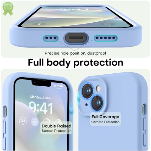 Image of LOVE 3000 Designed for iPhone 14 Case, Premium Silicone with [Soft Anti-Scratch Microfiber Lining] Shockproof Protective Phone Case for Men Women Girls 6.1 inch, Light Blue