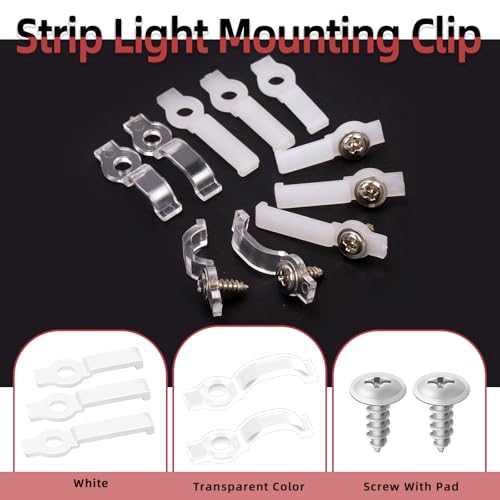 Image of Hilitchi 400Pcs Strip Light Mounting Bracket Strip Light Holder Clip One-Side Fixing Clip with 200 Screws 8MM 10MM 12MM LED Strip Mounting Bracket for Waterproof Strip Lights (White Transparent Color)