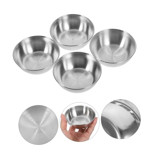 Garneck 4pcs Stainless Steel Appetizer Plates Round Seasoning Dishes for Dipping Sauces and Wide Design for Even Mixing for Home and Restaurant Use