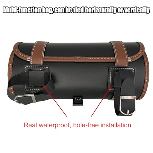 Sac de guidon pour moto et sacoche de selle rétro en cuir étanche avec sangles - 6