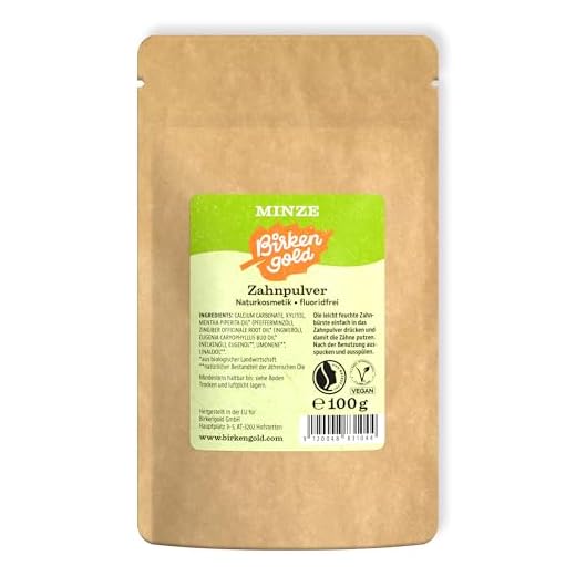 Birkengold Polvo dental menta 100 g bolsa de recambio | Polvo de cepillo de dientes natural con xilitol sin fluoruro | Polvo de limpieza dental vegano para la prevención de caries y protección del