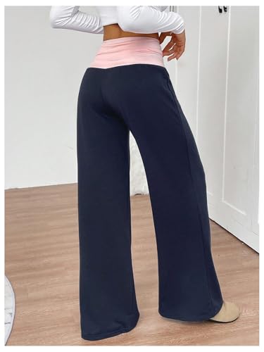 SOLY HUX Women's Sweatpants Color Block Low Rise Fold Over Waist Baggy Wide Leg Pants2