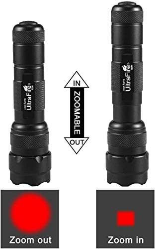 Ultrafire Red Light LED Tactical Torch 630nm Zoomable Mini Hunting Flashlight, Single Mode Super Power Red Predator Light for Night Vision, 502R