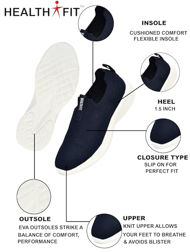 Image of HEALTH FIT Extra Soft Sports Shoes with Memory Foam Comfortable & Lightweight Breathable Without Lace for Walking Jogging Gym Shoes Cushion Casual Regular Wear Shoes for Men's Gent's HF728