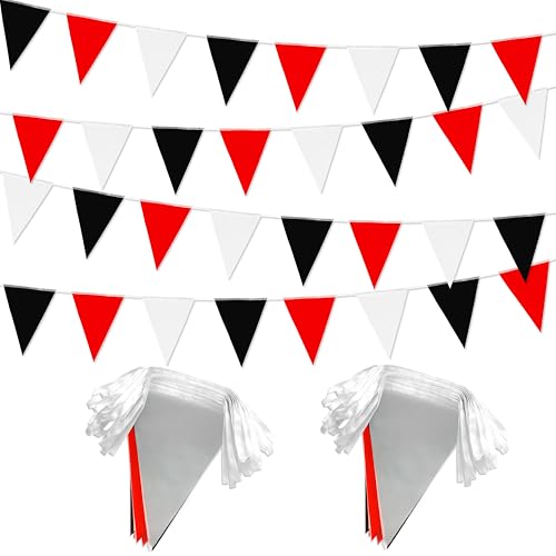 Red Black White 100Ft Pennant Banner Triangle Flags Bunting String