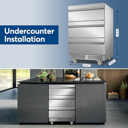 Image of 24 inch Stainless Steel Undercounter Beverage Fridge, 3-Drawer with Wheels | Waterproof design, Adjustable temperature, for home bar garage patio, Digital thermostat, Built-in or freestanding