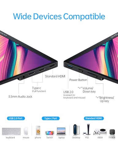 Image of CAPERAVE Portable Monitor - 14.0 inch USB C HDMI Travel Monitor for Laptop, FHD 100% sRGB, Built-in Kickstand & Speakers, Second Screen and External Monitor for MacBook Xbox PS4 /5 Switch