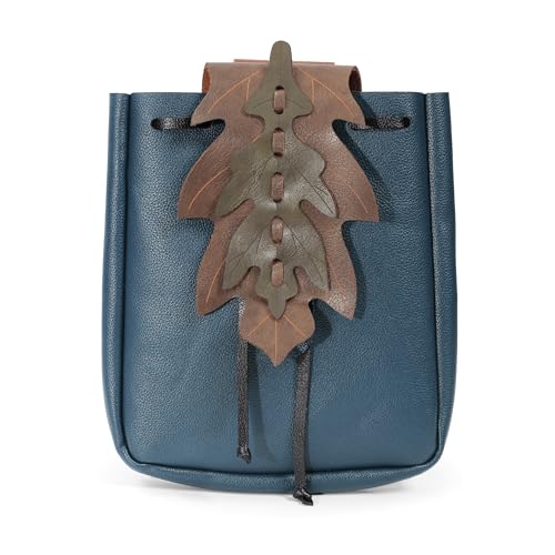 PROCOS Renaissance Belt Pouch Coins Purse Drawstring PU Leather Leaf Medieval Waist Bag for LARP Ren Faire Halloween