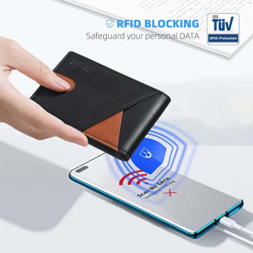 Image of Zitahli Slim Wallet for Men,RFID Blocking Leather Bifold with Money Clip | Minimalist Front Pocket Design, Holds 12 Cards, RFID Protection, Gifts for Men on Birthdays, Father's Day, and Christmas