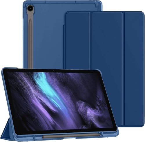 Image of MOCA Case for Samsung Galaxy Tab S10 Plus / S9 Plus 12.4-Inch, Translucent Back Tri-Fold Stand Cover, Supports S Pen Charging, Auto Wake /Sleep, Protective PU + PC Tablet Case (Navy Blue)