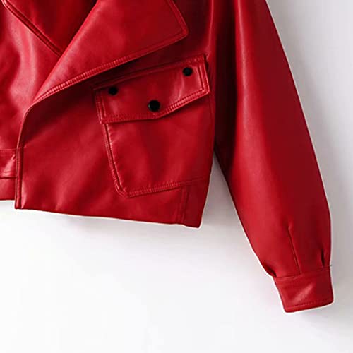 Straw Spring Fashion Retro Lapel Long Sleeve Short Pu Leather Washed Solid Color Leather Jacket (Color : A, Size : Medium) #TOP6