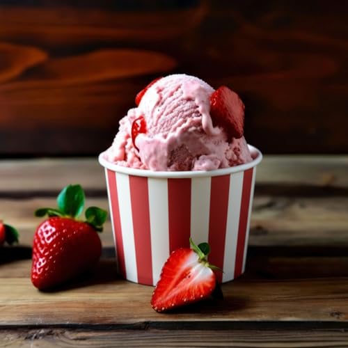 Image of Zopeal 50 Count Red and White Striped Ice Cream Cups Paper Dessert Bowls