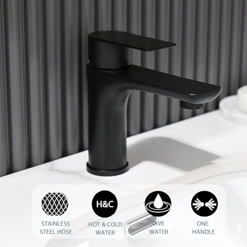 Matte Black Bathroom Faucet, Single Handle Stainless Steel Bathroom Sink Faucet, Single Hole Faucet Bathroom Sink, 1 Hole Bathroom Fauect for RV Camper Farmhouse Lavatory Bar Vanity Sink, BF019B by Vsunhoo - Image 2