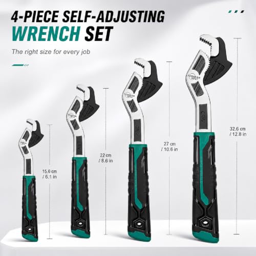 Image of 4PC Adjusting Wrench Set with Case, 6 8 10 12 Inch Multi-function Universal Magic Wrench, CR-V Steel for 0.47-1.18 Inch (7-43MM),Self locking Wrench,Pipe Wrench Set, Fittings and Nuts