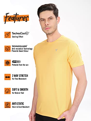 Image of TECHNOSPORT Men's Slim Fit Polyester Activewear Sports T-Shirt with Moisture-Wicking Comfort for Workout, Running & Gym