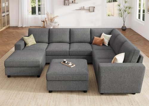 Image of HONBAY Sectional Couch with Storage, U Shaped Sectional Sofa, 8 Seater Sectional Couch for Living Room, Light Grey