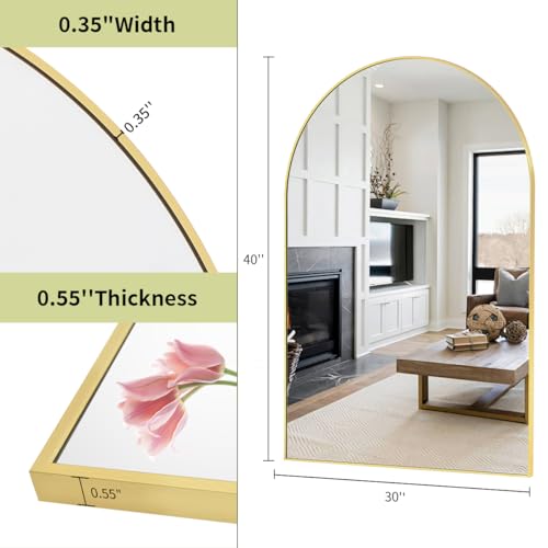 Image of BEAUTYPEAK 30 inchx40 inch Arch Bathroom Mirror, Wall Mounted Vanity Metal Frame Mirror for Bedroom, Entryway, Living Room, Gold