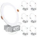 6 Inch Ultra-Thin LED Recessed Lighting with Junction Box, 4000K Cool White Canless Downlight, 12W=110W Eqv, Dimmable LED Ceiling Lights, 850LM, ETL Certified, 6 Pack