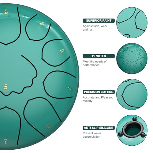 Image of Rain Drum for Outside Garden, 8 Inches 11 Notes Steel Tongue Drum, Waterproof Meditation Rain Chime, Musical Instruments for Adult Gift with Bag, Music Book, Mallets (Lake Blue)