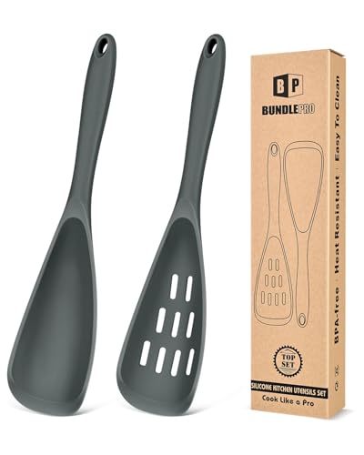 Image of BUNDLEPRO Silicone Cooking Spoons for Nonstick Cookware, One-Piece, 2 Pack