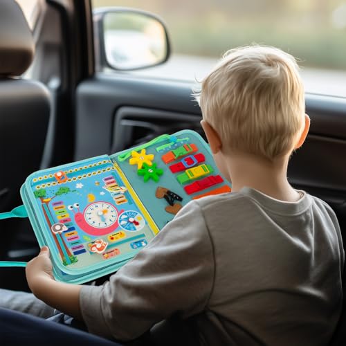 Image of WOODENFUN Busy Board Montessori Toys for Boy Girl Birthday Gifts, Busy Book Learning Sensory Easter Toys for Toddlers, Toddler Travel Autism Educational Activities Fine Motor Skills