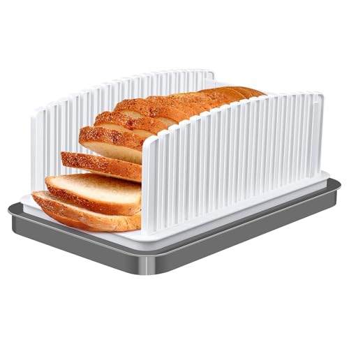 EASYLEE New Upgrade Bread Slicer for Homemade Bread, Adjustable Width Bread Slicing Guide, Foldable and Compact Cutting Guide with Crumb Tray, Suitability for Baking Sourdough,Baguette,Toast,Cake