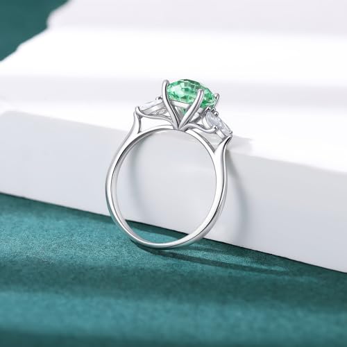 925 Sterling Silver Ring with Fireworks Cut Green Zircon, Zircon Accent Stones, 0.315 in Main Stone, Electroplated Wedding Engagement Ring, Gift for Women2