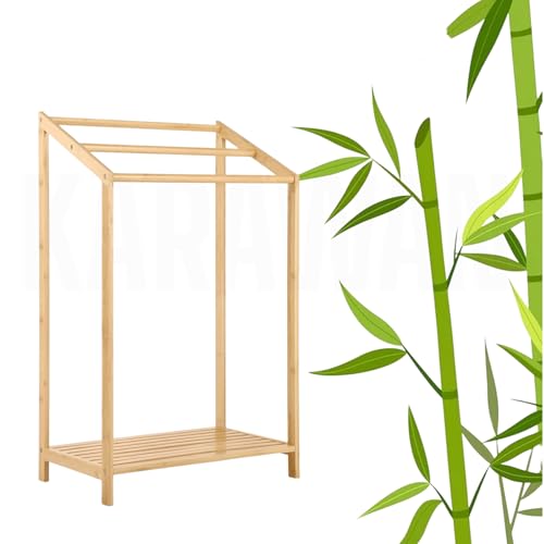 Toallero de Bambú Natural con 3 Barras, Organizador de Baño de Pie con Estante Inferior, 51x31x85 cm, Soporte para Toallas Estilo Minimalista - imagen 3
