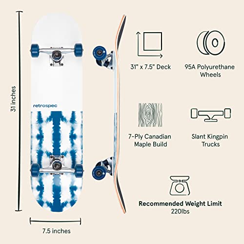 Image of Retrospec Alameda Skateboard Complete | Canadian Maple Wood Deck w / 5.5 Inch Aluminum Alloy Trucks for Commuting, Cruising, Carving & Downhill Riding
