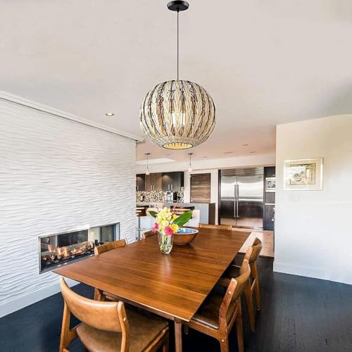 Chandelier rotan naturel design boho chic cage suspendue - 7