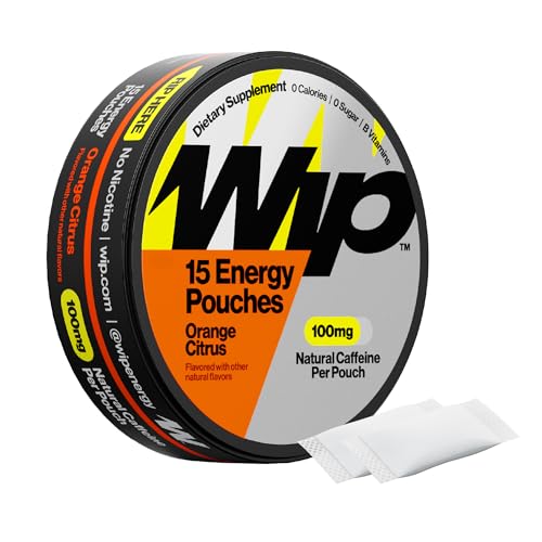 Image of Wip Energy Pouches | 100mg Natural Caffeine | Vitamins and Minerals | Orange Citrus | 15 Pouches Per Can | 1 Can