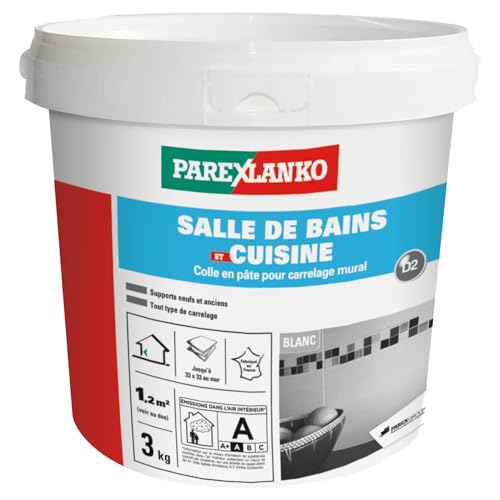 Parexlanko, Salle de bains et cuisine, Colle carrelage en pâte pour mur intérieur spécial pièces humides, 3kg