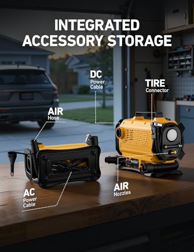Image of AstroAI Tire Inflator Portable Air Compressor, 12V DC /120V AC Dual Power | Fast-Inflating Air Pump with Dual Metal Motors, 150PSI Digital Gauge for Car, SUV, Bike Tires & Air Mattresses, Compact