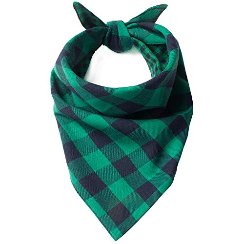 HuskyLove Dog Bandana Collar- Reversible Buffalo Plaid Washable Cotton Kerchief Triangle Bibs Scarfs Accessories for Small Medium Large Dogs Puppy Cats Pets (Green, Small)