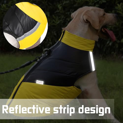 YOUYIKE Hundemantel für Hunde, Hundekleidung, Hundemantel Wasserdicht Hundejacke Winter Warme Jacke für Kleine Mittelgroße Hunde Hundebekleidung Warm Haustier Kleidung für Kaltes Wetter (Gelb, XL)
