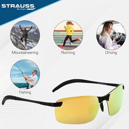 Image of Strauss Polarized Sunglasses for Men and Women | Lightweight Sunglasses with UV Protection for Cycling | Running | Driving | Cricket | Fishing, (Yellow)