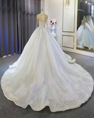 Long Sleeves Wedding Dresses for Women Sparkly Beaded Bridal Wedding Dress A Line Bridal Gowns with Train ZZ-W272