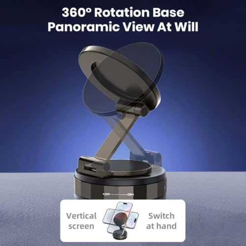 Image of (1 Year Warranty) 360 Vacuum Magnetic Phone Holder for Car, Foldable Dashboard & Windshield Suction Mount, Adjustable Strong Magnetic Car Phone Mount with Full Circle Ring, Universal Mobile Holder