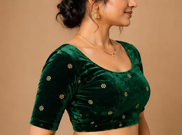 Image of Velvet Readymade Blouse for Women, Elegant, Comfortable, Stylish, Saree Choli Top, Traditional, Size S, M, L, XL, XXL