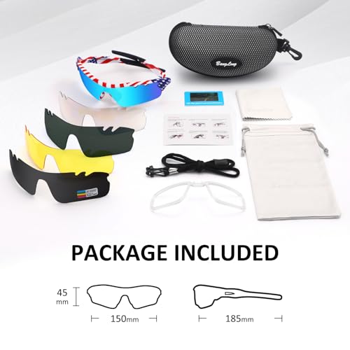 Image of BangLong Polarized UV400 Sports Sunglasses with 5 Lenses for Men Women | TR90 Flexible Frame, 5 Interchangeable Lens with RX Insert, 0.9oz Sports Glasses for Running Cycling Baseball Hiking