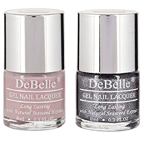DeBelle Gel Nail Polish Combo Pack of 2 Pastel Purple(Vintage Frost), Silver Glitter(Grey Glitteratti) 16 ml(8 ml Each)