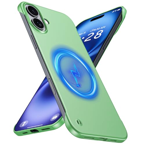 Coque iPhone 16 MagSafe GRECAZO coque ultra fine sans cadre givrée vert clair