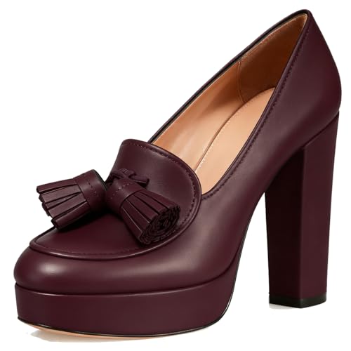 Image of SHODENSE Women Vintage Chunky Platform Loafers Pumps Tassel Round Closed Toe Slip On Suede Block High Heel Dress Loafer Shoes Buckle Strap Oxford Loafers Fringe Pump Dressy Chic Sexy Y2k 4-11 M US