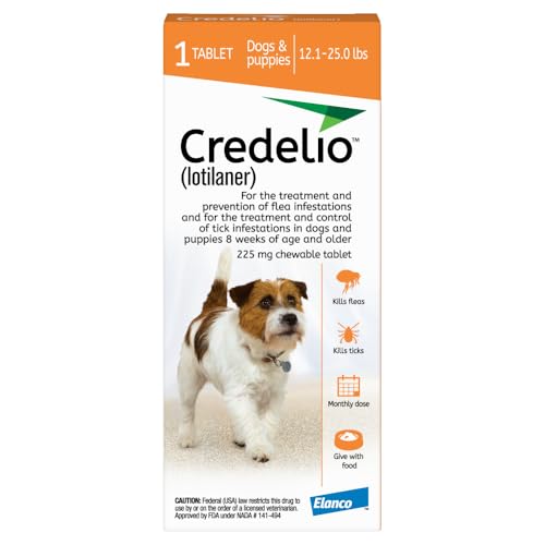Credelio (lotilaner) Tick & Flea Treatment + Flea Infestation Protection for Dogs 12.1-25.0 lbs. (1 Tablet)