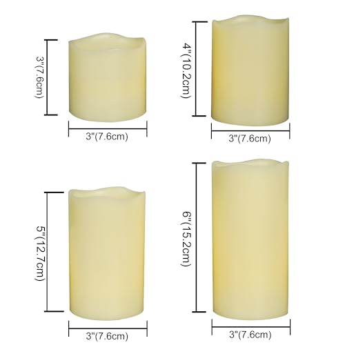 Image of CANDLE CHOICE Real Wax Battery Operated Flameless Candles with Remote Automatic Daily Cycle Timers Realistic Flickering Electric LED Pillars Wedding Party Halloween Christmas Decorations 4 Pack Ivory