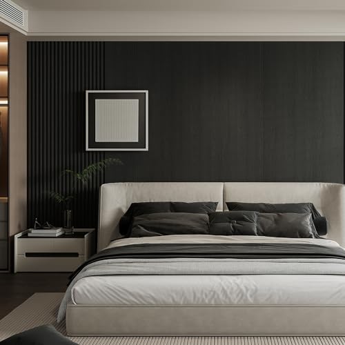 YLL YLL 6-Pack Slat Wall Panel with 2 Trims Wood Grain Slat Wall 96\" x 6.2\" WPC Slats 3D Wall Panels Black Grille - Thumbnail 4