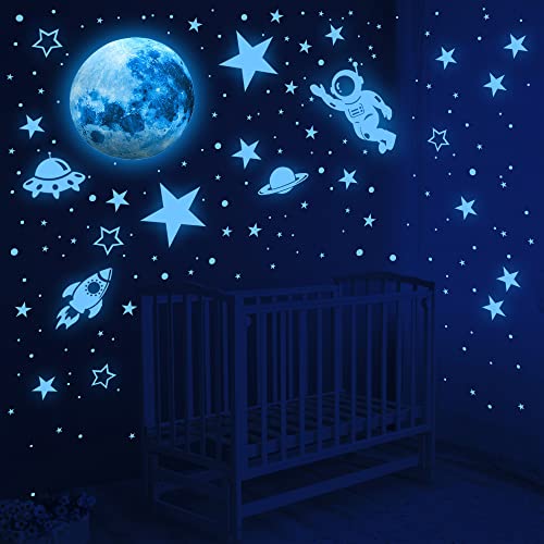 Glow In The Dark Stars For Ceiling,Outer Space Planet Wall Stickers Glow In The Dark Galaxy Universe Wall Decal Solar System Rockets Alien Wall Decor For Kids Boys Girls Bedroom Nursery Playroom Ceiling Decor #TOP5