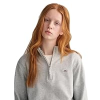 GANT Shield Cotton Half Zip Suéter pulóver, Light Grey Melange, 176 Infantil Unisex